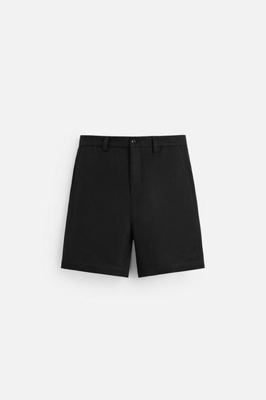 REGULAR FIT LINEN/COTTON BERMUDA SHORTS LIMITED EDITION - Black by Zara - Image 4