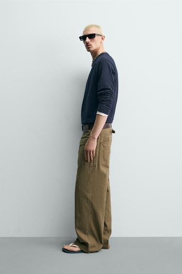 PANTALON COUPE LARGE À PASSANT - Kaki de Zara - Image 3