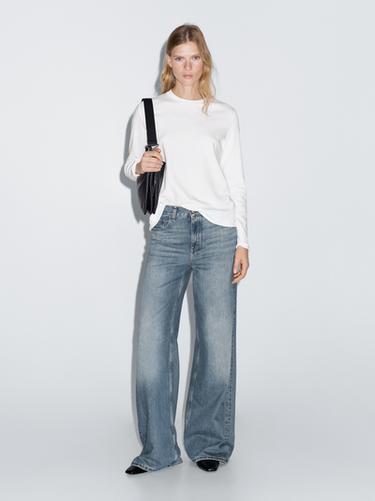 Zara 100% cotton interlock long sleeve T-shirt - Oyster-white - Image 0