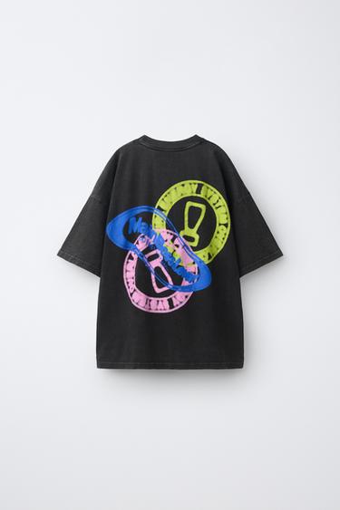 T-SHIRT IMPRIMÉ EFFET DÉLAVÉ - Anthracite foncé de Zara