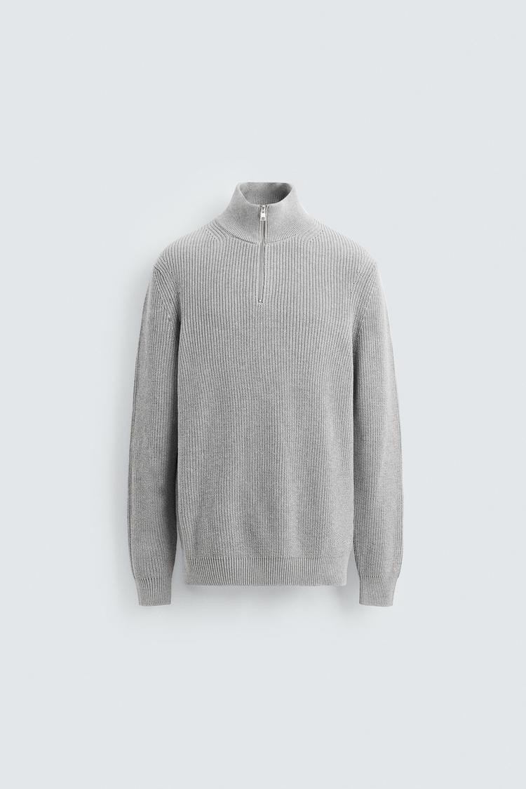 ZARA PURL KNIT QUARTER-ZIP JUMPER