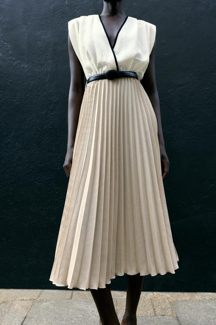 Vestido midi plisado combinado 2