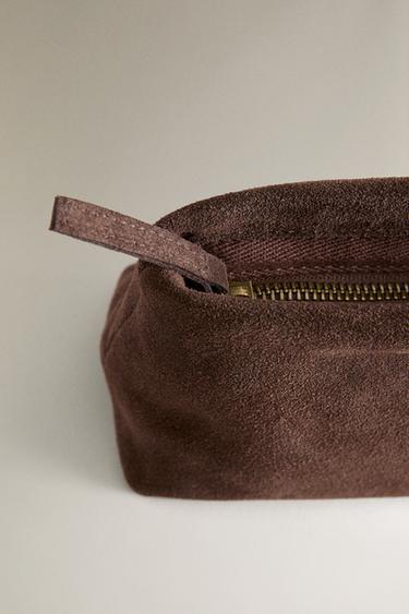 SMALL SPLIT LEATHER WASH BAG - Chocolate Brown by Zara - Image 4