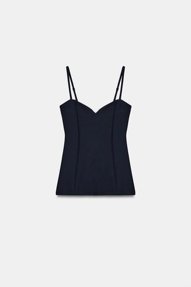 CREPE STRAPPY TOP - Navy blue by Zara - Image 5