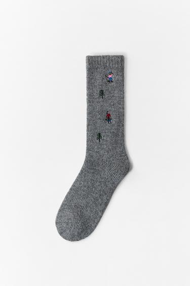 EMBROIDERED TALL SOCKS - Grey by Zara