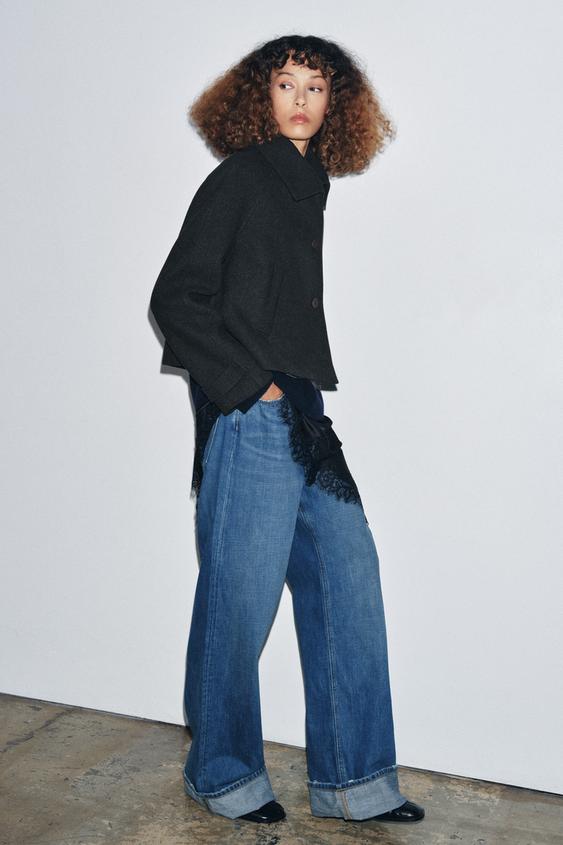 ABRIGO CORTO CON LANA ZW COLLECTION - Gris oscuro de Zara - Imagen 0