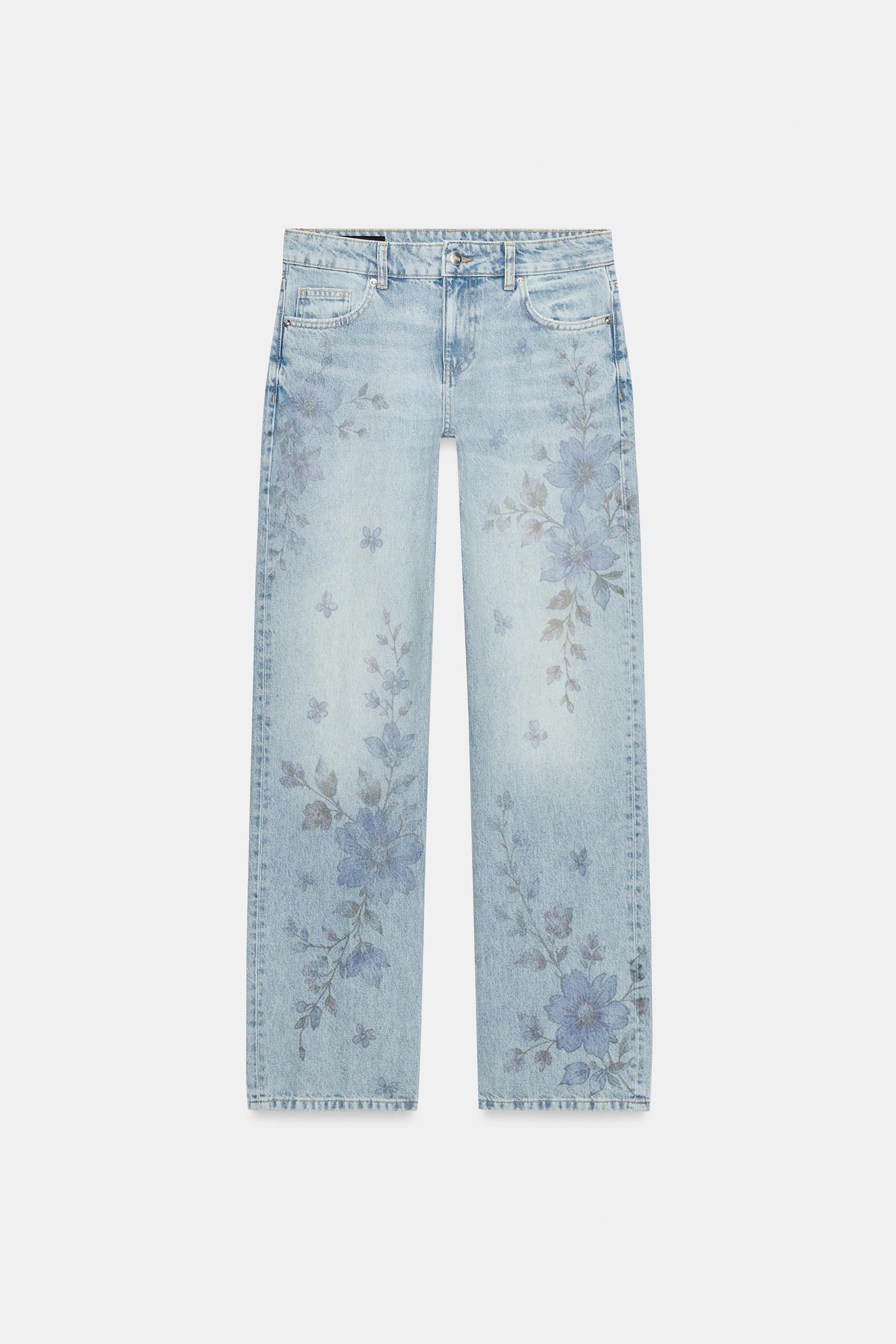 Женские джинсы Zara Z1975 MID-RISE LONG STRAIGHT FLORAL JEANS — фото 9