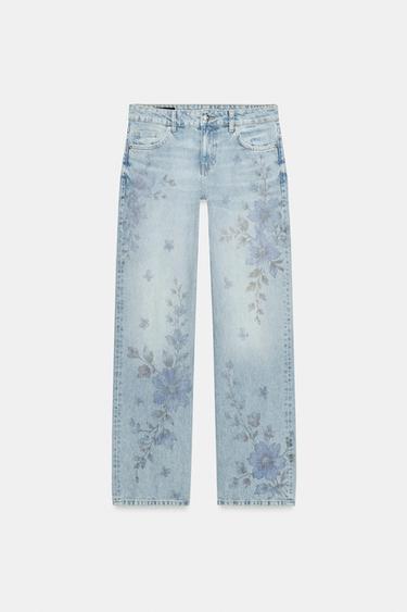 JEAN Z1975 DROIT TAILLE MI-HAUTE LONG IMPRIMÉ FLEURI - Bleu moyen de Zara - Image 8
