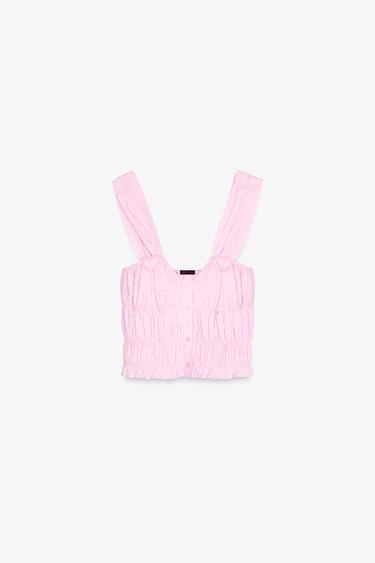 Zara RUCHED CROP TOP - Pink - Image 0