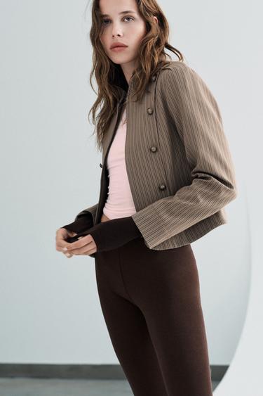 VESTE AJUSTÉE À RAYURES - Marron clair de Zara - Image 2