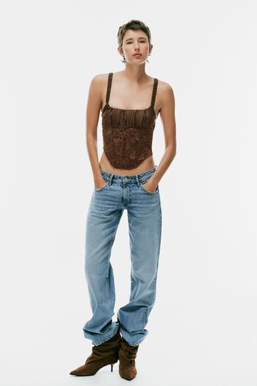 КОРСЕТНИЙ ТОП ІЗ МЕРЕЖИВНОЮ ВСТАВКОЮ - Ірисковий Zara