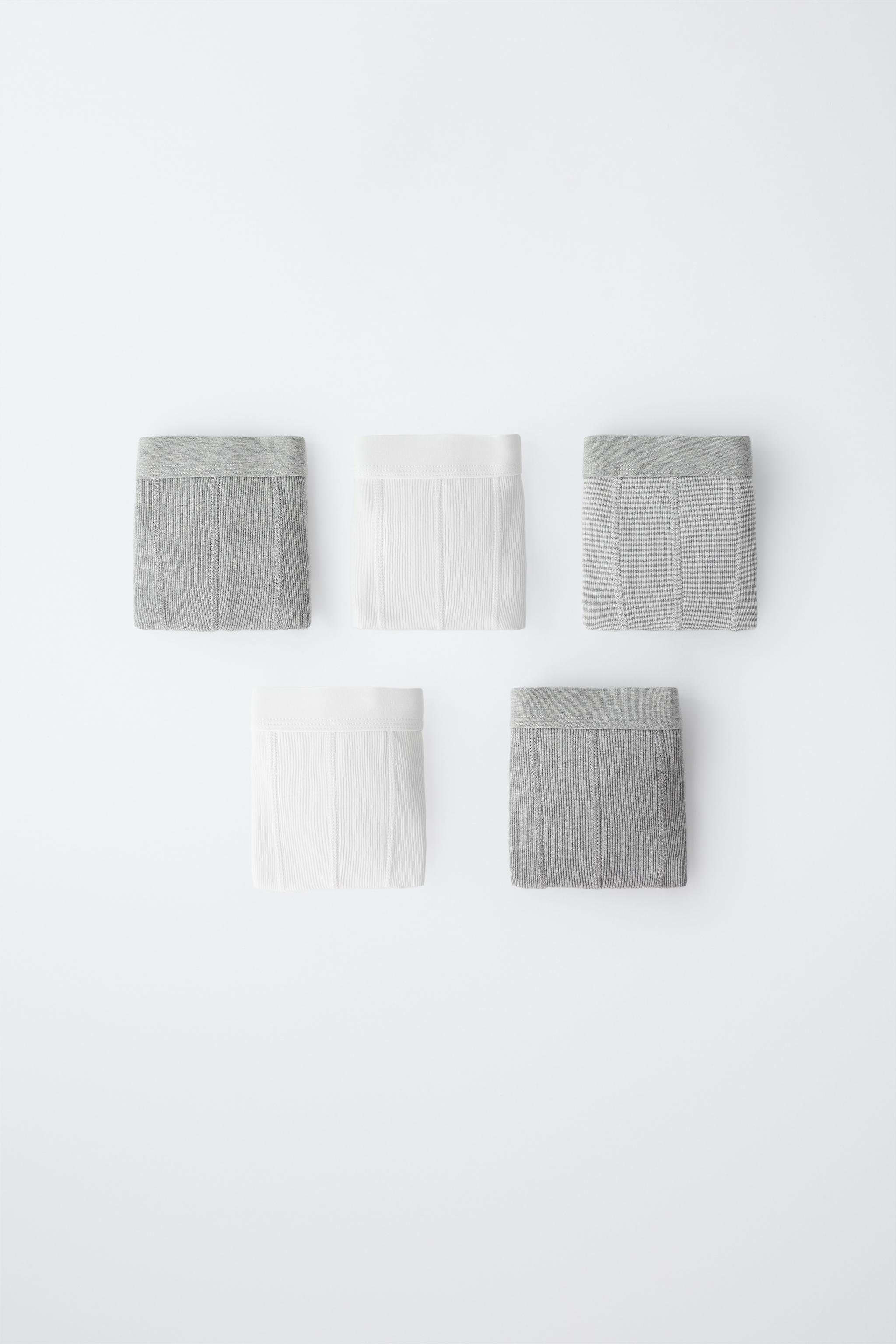 AGES 6-14 / 5-PACK RIBBED BOXER SHORTS — Ecru / Marl