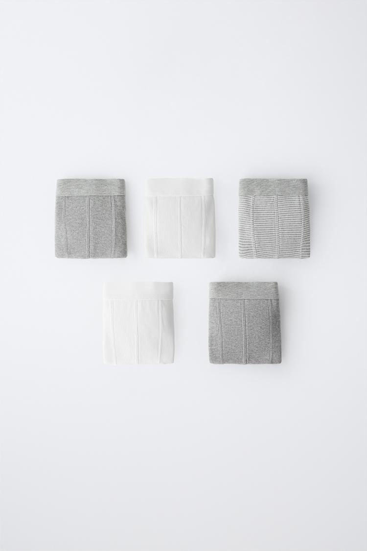 AGES 6-14 / 5-PACK RIBBED BOXER SHORTS — Ecru / Marl