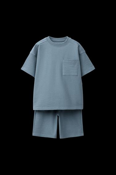 CONJUNTO CAMISETA BOLSILLO Y BERMUDA BÁMBULA - Azul de Zara - Imagen 0