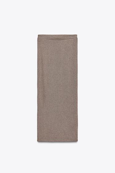 JUPE DROITE EN MAILLE AJOURÉE - Marron / Écru de Zara - Image 3