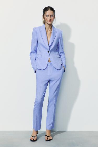 Zara LINEN PANTS - Light blue