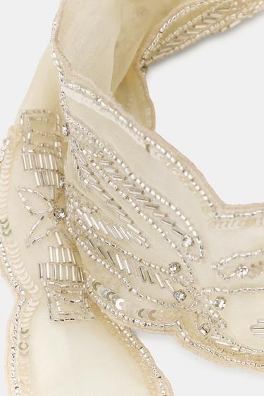 BEADED SEQUIN FOULARD SCARF - Ivory by Zara - Image 4