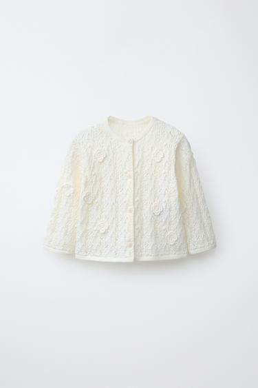 CUTWORK KNIT CARDIGAN - Ecru by Zara