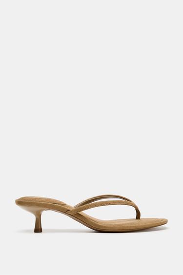 Zara SUEDE-EFFECT HEELED SANDALS - Brown - Image 0