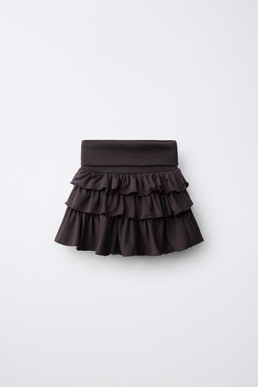RUFFLED FOLD-OVER WAIST SKORT - Brown by Zara