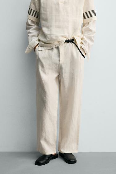 100% LINEN RELAXED FIT TROUSERS - Ecru by Zara
