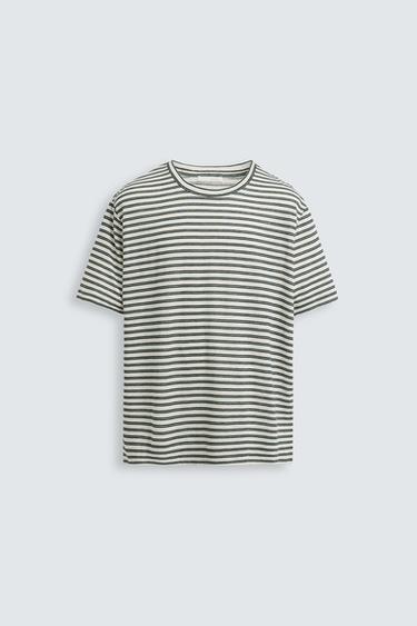 CAMISETA MISTURA LINHO LISTRADA - listrado da Zara