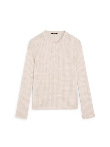 Pull laine en maille ajourée à col tunisien - Écru de Zara