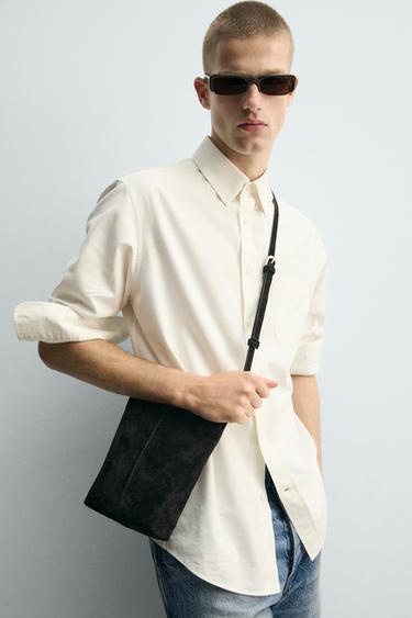 Zara LEATHER CROSSBODY BAG - Black - Image 0