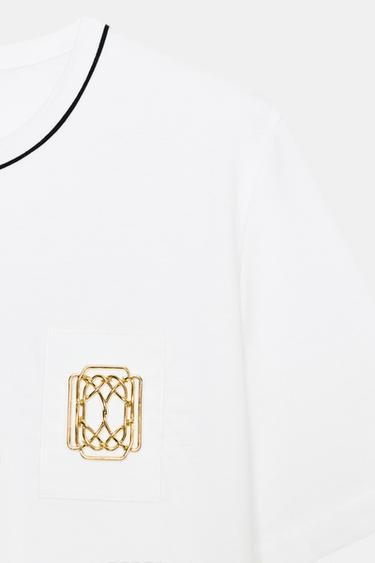 T-SHIRT FERMOIR LISERÉS - Blanc de Zara - Image 6