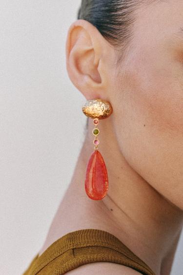 BUTTON STONE EARRINGS - Golden by Zara