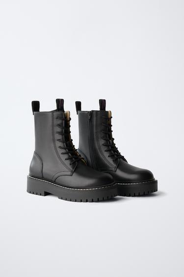 LEATHER LACE-UP ANKLE BOOTS — Black 2