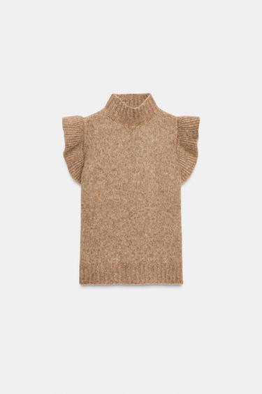 WOOL GILET WITH RUFFLES - Light camel by Zara