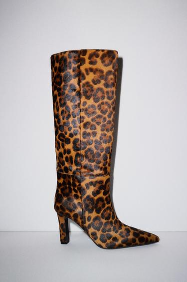 ANIMAL PRINT LEATHER AND SHEEPSKIN BOOTS - Leopard by Zara