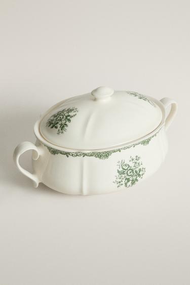 FLORAL EARTHENWARE TUREEN — Dark olive 2