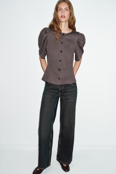 TOP S BALONOVÝM RUKÁVEM - hnědá vigore od Zara - Obrázek 0