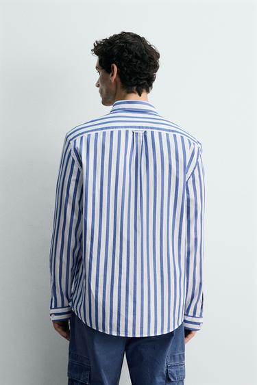 CHEMISE REGULAR FIT À RAYURES - Bleu / Blanc de Zara - Image 2