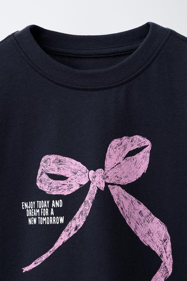 PRINTED T-SHIRT WITH BOW - Black by Zara - Image 2