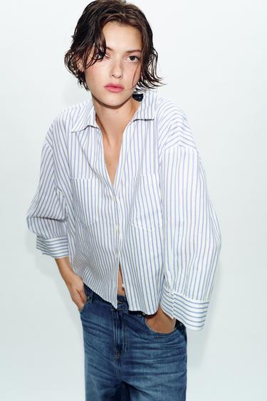 FLOWING LINEN BLEND SHIRT - Blue/White by Zara - Image 1