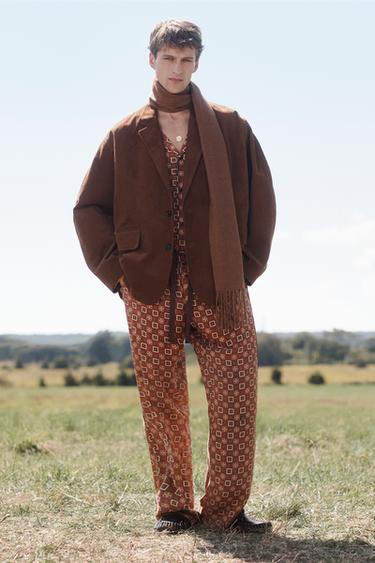 Zara LIMITED EDITION 100% SILK PRINTED PANTS - Brick