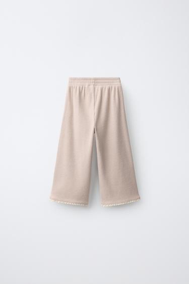 SOFT TOUCH RIBBED WIDE-LEG PANTS — Beige 2