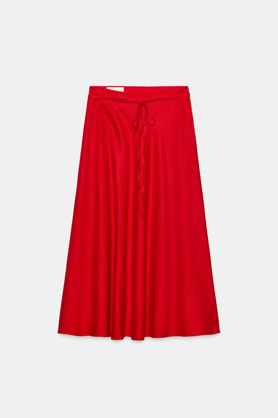 LONG BELTED SKIRT - Bright red by Zara - Image 0