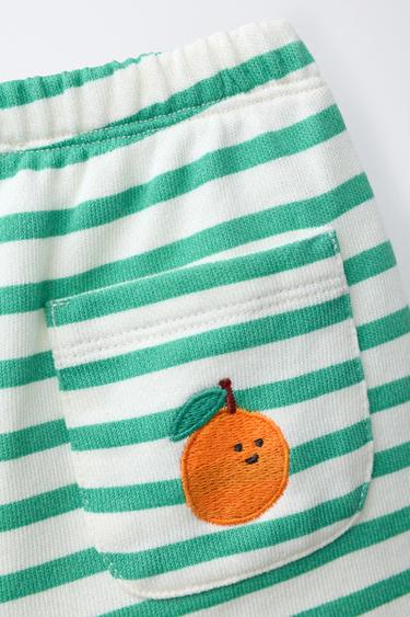 SHORT À RAYURES ET BRODERIE MANDARINE - Vert de Zara - Image 3