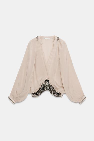ZW COLLECTION BEADED SASH BLOUSE - Beige-pink de Zara - Image 3