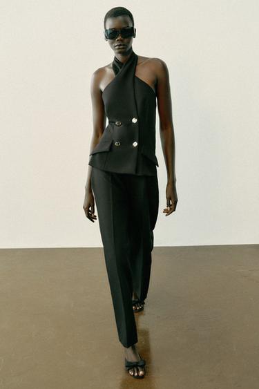 Zara CRISSCROSS HALTER JUMPSUIT - Black