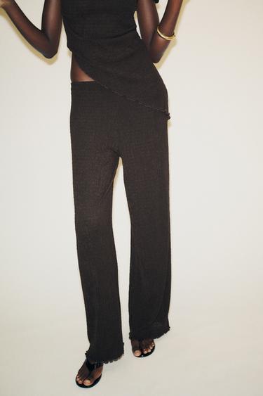 WEITE HOSE MIT STRUKTURMUSTER - Dunkelbraun von Zara