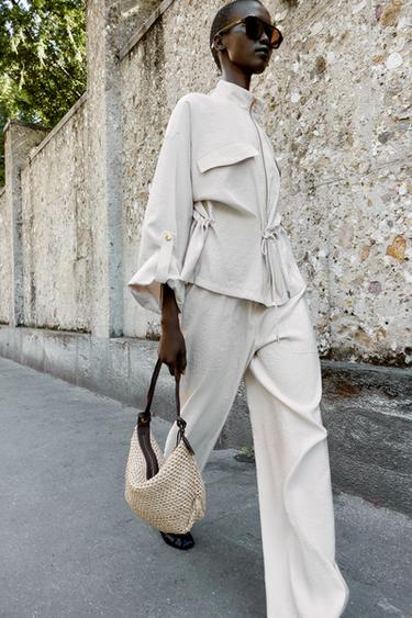 PANTALÓN ANCHO CINTURA ELÁSTICA - Crema de Zara