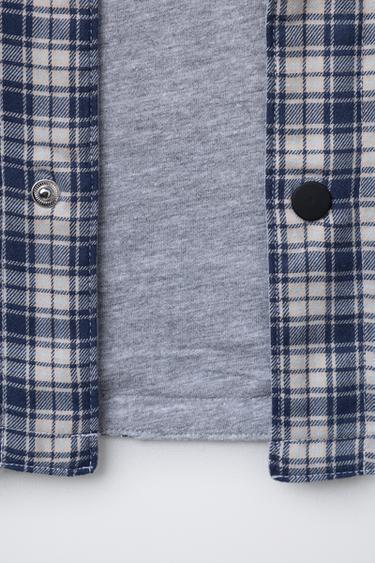 CHECK OVERSHIRT WITH HOODIE - Blue by Zara - Image 3
