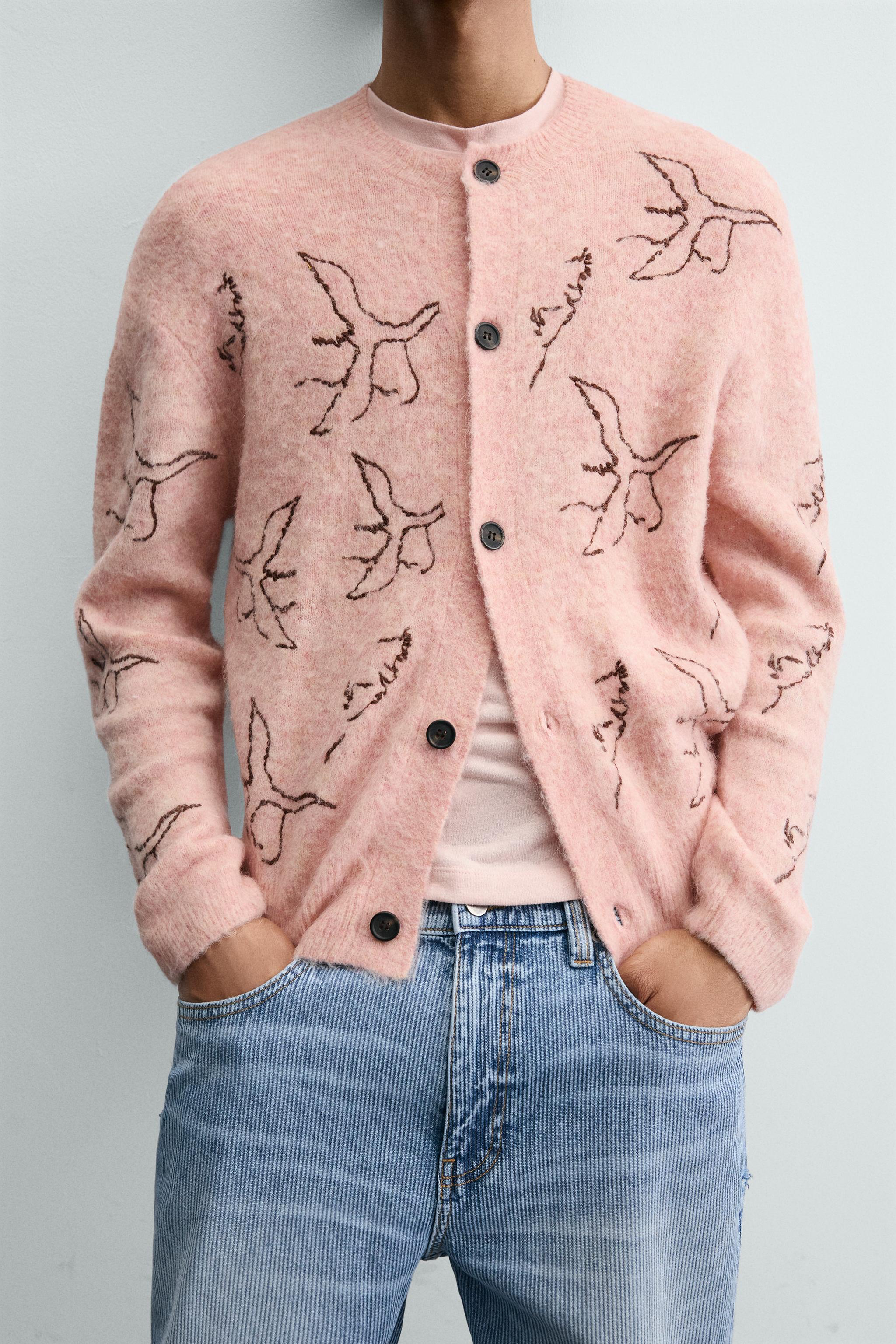 CARDIGAN BORDADO PÁSSAROS SAMUEL DE SABOIA X ZARA - Rosa / Branco