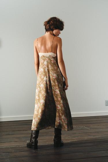 FLORAL PRINT LACE MIDI DRESS - Khaki by Zara - Image 4