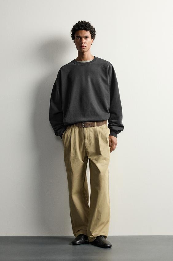 WASHED RELAXED FIT CREWNECK SWEATSHIRT - Black by Zara - Image 0